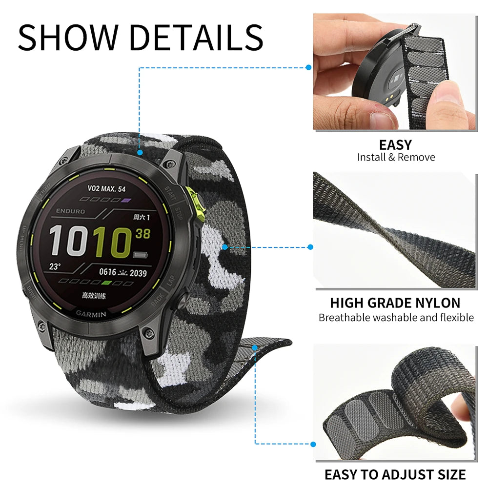 QuickFit Nylon Loop Strap for Garmin Tactix & Fenix 22mm/26mm