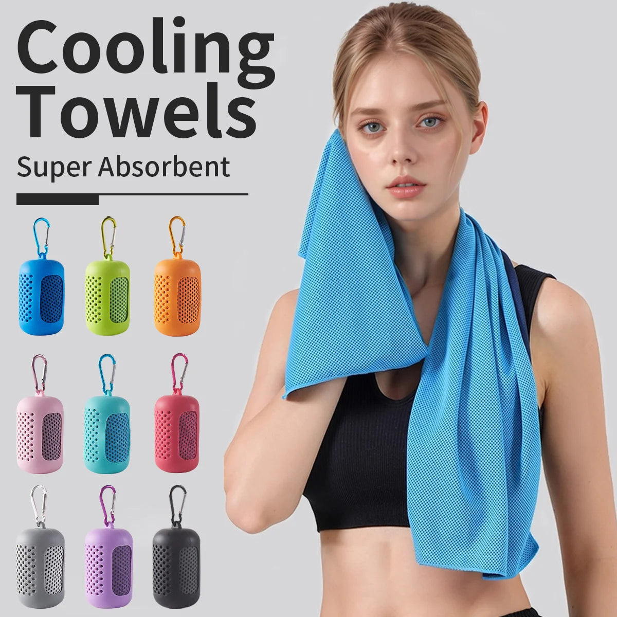 Portable Cooling Towel with Silicone Case Quick-Dry Sports Beach Towel