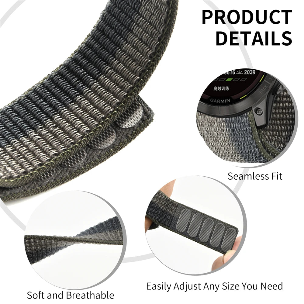 QuickFit Nylon Loop Strap for Garmin Tactix & Fenix 22mm/26mm